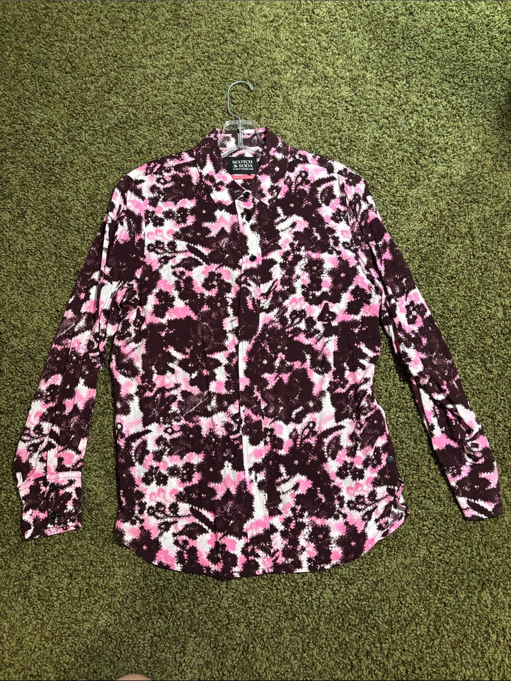 Scotch & Soda Pink and Dark Burgundy Abstract Print Button-Up Blouse